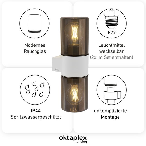 Oktaplex Puno Dos Weiß inkl. 2x E27 Glow 3,8W 806lm 2700K - Klasse A