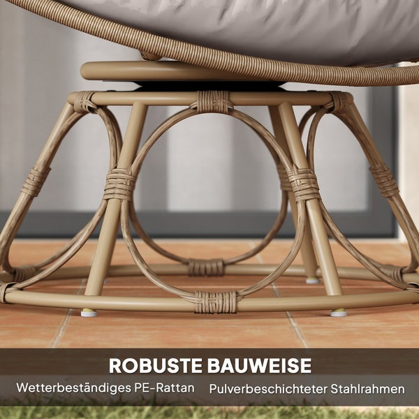 Outsunny Papasansessel Rattan 360° drehbar Korbsessel mit Sitzkissen Durchmesser 120 cm runder Outdoor Rattansessel Drehsessel Loungesessel Liegesessel für Wohnzimmer Garten Balkon Hellgrau