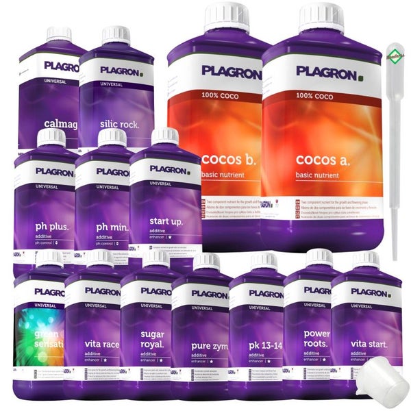 Plagron Coco 14-Teiliges Dünger Set L – Komplettnährstoff für Cocos-Anbau | Für Gesundes Wachstum & Reiche Blüten, inklusive Coco A&B, Green Sensation, pH-Kontrolle & mehr