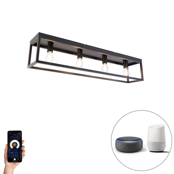 Smarte Deckenleuchte schwarz 99,5 cm inkl. 4 Wifi A60 - Cage