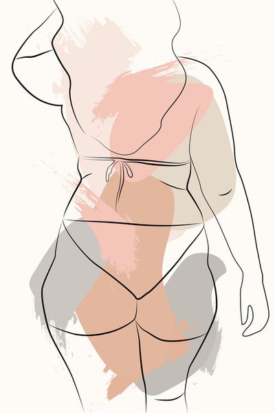 Illustration einer Frau in Bademode, Ansicht von hinten