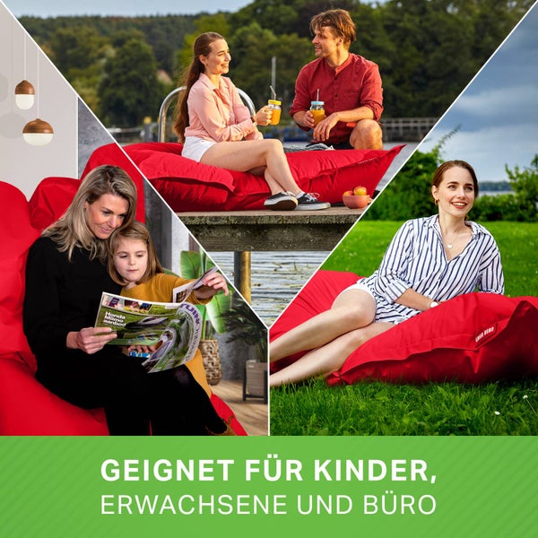 Green Bean Sitzsack XXL 140x180cm 380 Liter Kinder & Erwachsene Bean Bag EPS Perlen Füllung Riesensitzsack Groß Draußen Outdoor Liegekissen Waschbar Wetterfest Lounge Sitzkissen Bodenkissen Rot