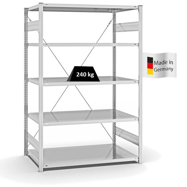 PROREGAL Fachbodenregal Stecksystem T-Profil Medium-Duty Grundregal HxBxT 200 x 130 x 80 cm 5 Ebenen Fachlast 240 kg Einseitig Nutzbar Lichtgrau