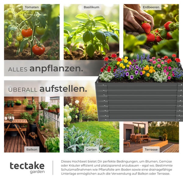 Hochbeet mit Tomaten, Basilikum, Erdbeeren und Blumen für Balkon, Garten und Terrasse von tectake garden