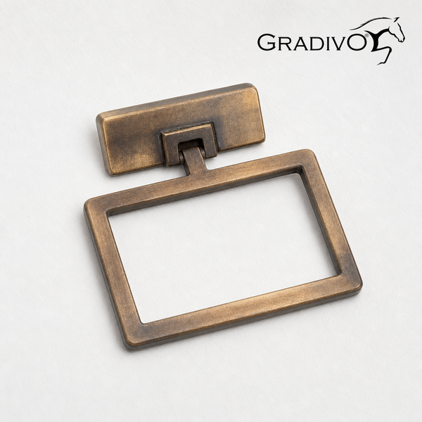 Antiker Möbelgriff, rechteckiger Ringgriff in Bronze-Optik, Gradivo Logo.