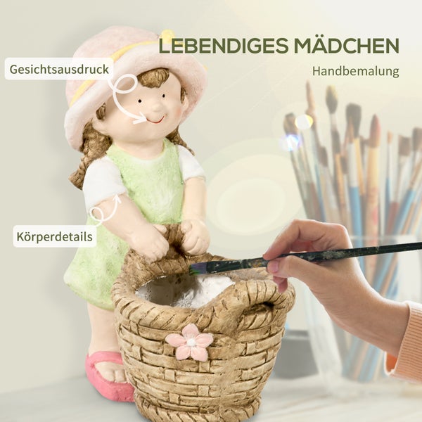 Outsunny Gartenfigur Mädchen mit Blumentopf, Wetterbeständige Gartenstatue, für Heimdekoration, Garten, Hof, 20L x 30B x 40H cm, Magnesium-Oxid, Mehrfarbig