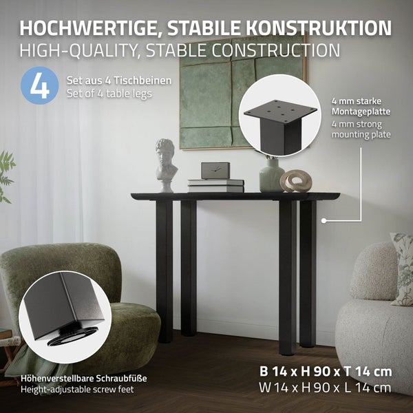 ML-Design 4er Set Tischbeine I-Design 90 cm, Dunkelgrau, Optik Industrial, Stahl pulverbeschichtet, Profil 8x8 cm, Höhenverstellbare Möbelfüße, Möbelbeine für Konsolentisch, Schreibtisch, Arbeitstisch