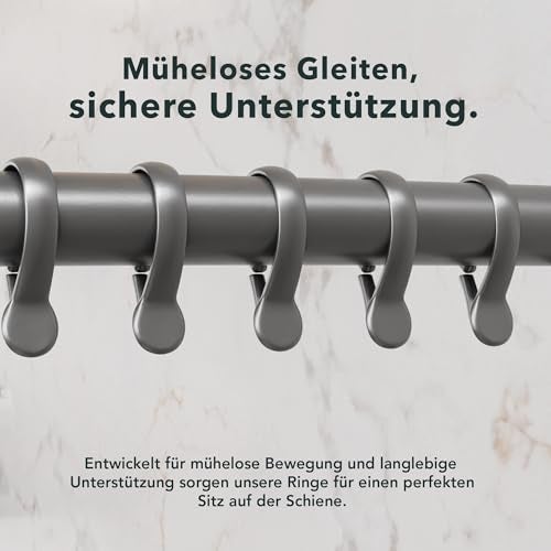 Erica Duschvorhangstange L-form & U-form - 4-in-1 System für Badewanne oder Dusche - Duschstange Ecke - Stahl mit Pulverbeschichtung - Ohne Deckenhalterung - Grau
