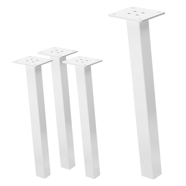 ML-Design 4er Set Tischbeine schräg H:42 cm, Weiß glänzend, aus pulverbeschichtetem Stahl, eckig, Profil 4x4 cm, I-Form, Möbelfüße Metall 96° Neigung, Tischfüße Möbelbeine für Couchtisch, Sitzbank