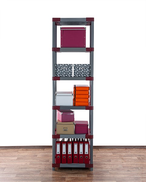 PROREGAL Kunststoffregal Grey Bear Extra-Tall HxBxT 220 x 60 x 46 cm Fachlast 120 kg Grau/Rot