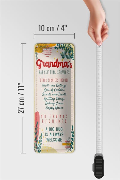Blechschild Spruch Grandma´s Babysitting services 10x27cm