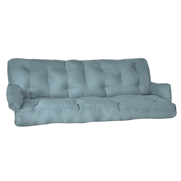 Gesteppte Polsterauflage für Gartenbank, blau, inklusive Rückenlehne und Seitenkissen.