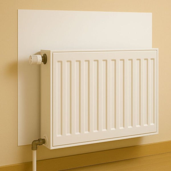 Heizkörper mit Thermostat und Heizkörperverkleidung an einer Wand