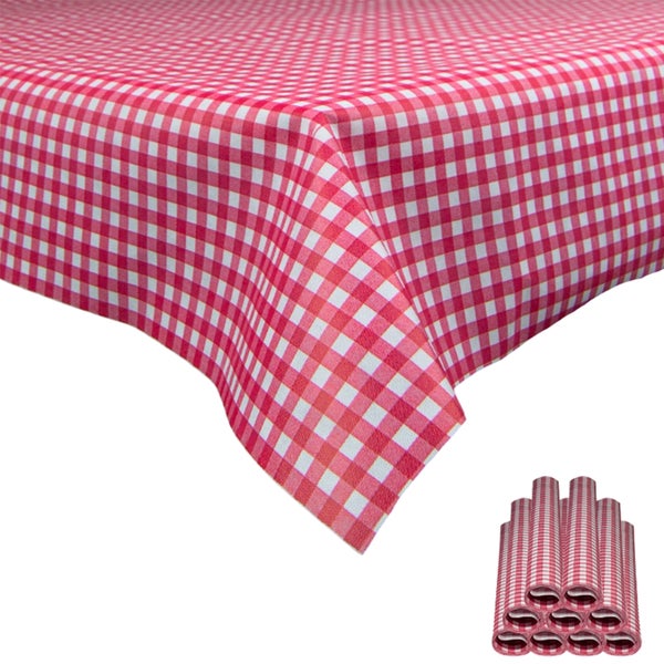 Sensalux Tischdecke, abwaschbar, Vorteilspack, 10 Stück, 1,18m x 2,5m, Karomuster, Weiß-Rot