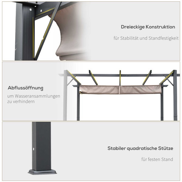 Outsunny Pergola mit Schiebedach, 3x3x2,23 m, Alu, Kohlegrau+Kaffeebraun