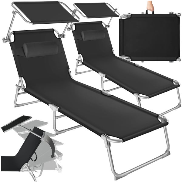 2er Set Gartenliege tectake Chloé 190 x 68 x 65 cm klappbar schwarz