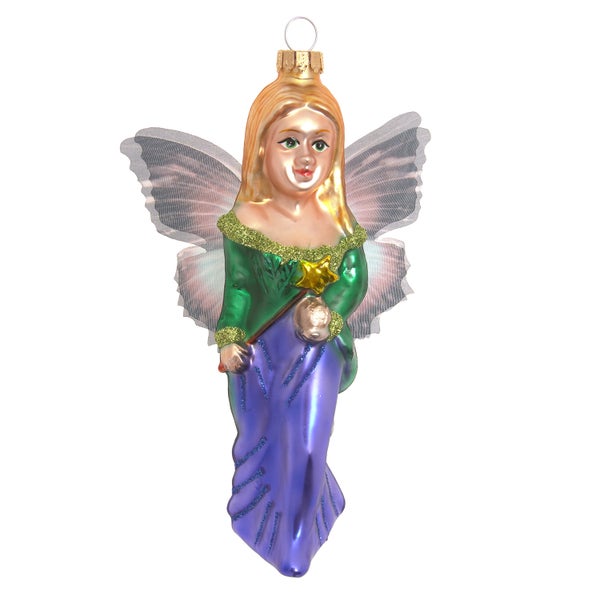 Glas Christbaumschmuck Fee mit Flügeln und Stern