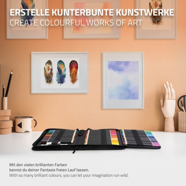 ECD Germany 78er Aquarell Buntstifte Set für Kinder und Erwachsene, Leuchtende Pigmente, Professionelles Zeichnen Art Set, Wasserlösliche Farbstifte zum Vermischen, Zeichnen & Malen, mit Aquarellblock