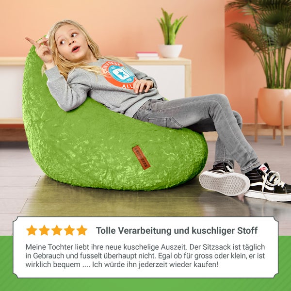 Green Bean Plüsch Sitzsack 45x45x60cm - Indoor Sitzkissen mit 120L EPS Perlen Füllung Kuschelig Waschbar - Bean Bag Bodenkissen Lounge Chair Sitzhocker - Grün