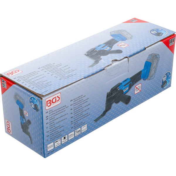 Verpackung einer Akku-Multifunktionswerkzeuges von BGS technic