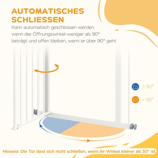 PawHut Türschutzgitter Hunde, Absperrgitter, 74-80 cm, Treppenschutzgitter für Haustier, Hundegitter inkl. verschiedene Verlängerungen, Schutzgitter ohne Bohren, Metall, Kunststoff, Weiß