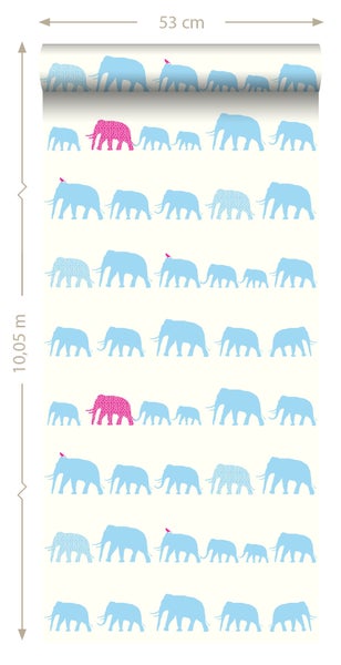 Tapetenrolle mit Elefantenmuster, 53 cm breit und 10,05 m lang