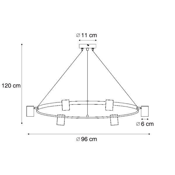 Technische Zeichnung einer Pendelleuchte mit Abmessungen