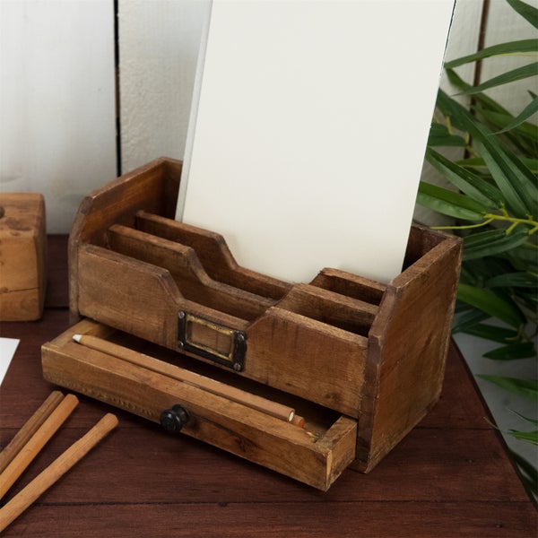 Schreibtisch-Organizer Juna Mahagoni Massivholz, 3 Fächer mit Schublade naturfarben