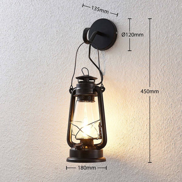 Lindby Wandlampe, Wandleuchte innen Laternenform Innenleuchte Wand Laterne Vintage Design rostfarben 1x E14 max. 40W ohne Leuchtmittel Wandbeleuchtung