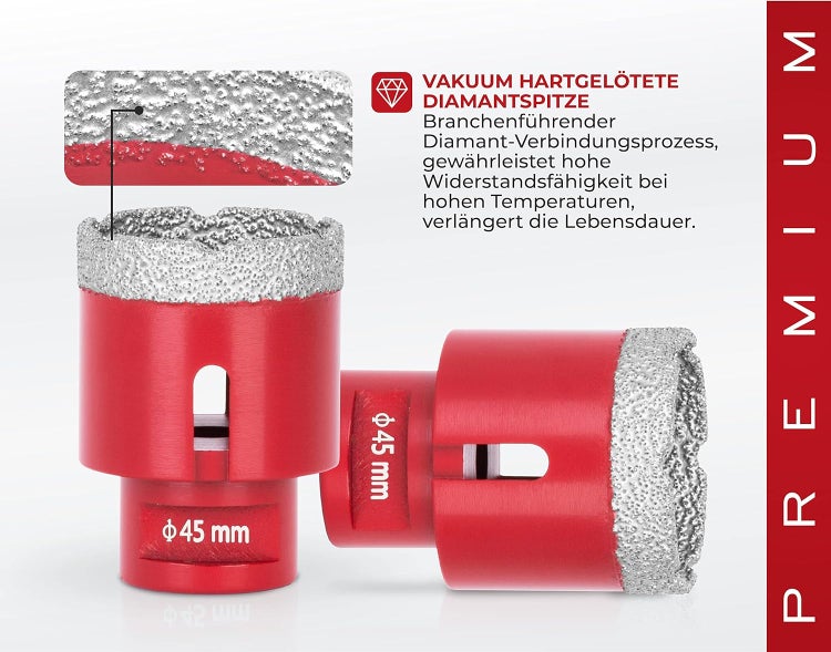 PROREGAL Diamant Bohrkronenaufsatz Premium Crystal 55 mm für Fliesen Glas Feinsteinzeug Keramik Granit Steinfliesen Winkelschleifer Flex M14