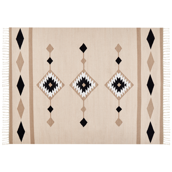 Teppich mit geometrischem Muster und Fransen