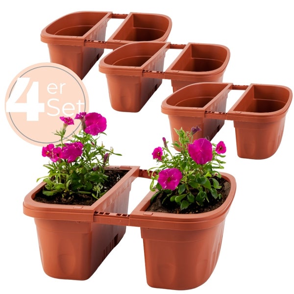 Vierer-Set Pflanzkasten aus Kunststoff mit Blumen