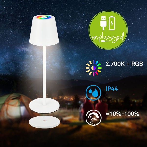 Briloner Cilano RGBW LED Tischlampe kabellos IP44, Dimmbar, Touch, Kabellos, Spritzwasserschutz, Weiß, Ø12 x 36 cm