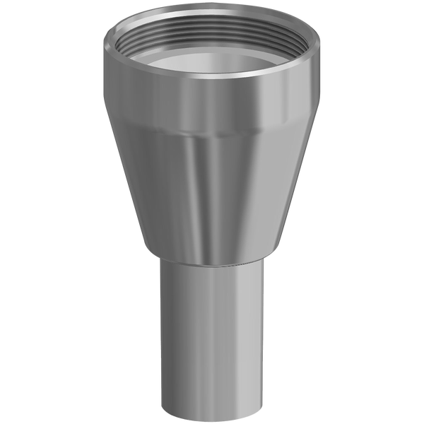 Reduzierstück aus Metall mit Innengewinde oben und zylindrischem Rohrende unten.