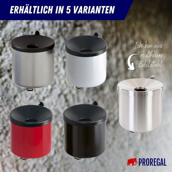 PROREGAL SparSet 4x Runder Feuerlöschender Wandaschenbecher 2 Liter HxØ 16 x 16 cm Metal Schwarz Mit Schwarzem Deckel