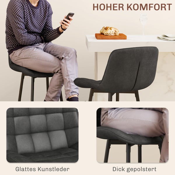 HOMCOM 2er-Set Barhocker, Bistrohocker mit Fußstütze, Drehbar Barstuhl mit Stahlbeine, Küchenstuhl mit Rückenlehne, Kunstleder,  für Wohnzimmer, Esszimmer, Dunkelgrau