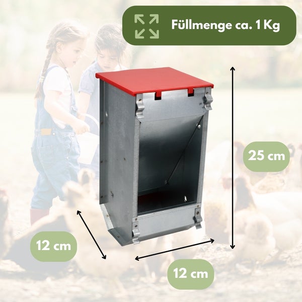Futterspender Hühnerstall Kaninchen Futtertrog verzinkt 1 kg Futterautomat Stallmontage Metall Futterspender Geflügel Futternapf mit Deckel für Kleintiere