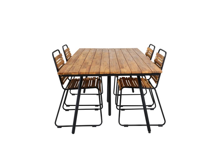Chan Gartenset Tisch 100x200cm und 4 Stühle Bois schwarz, natur. 100 X 200 X 74 cm