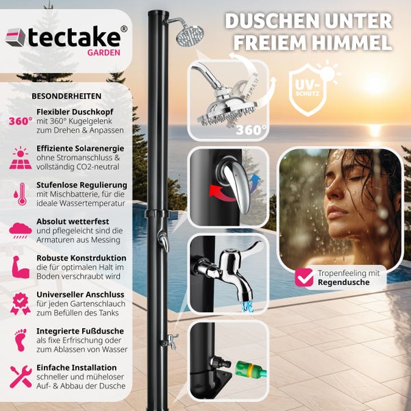 Solardusche tectake Tinto inklusive Wasserhahn 20 Liter schwarz