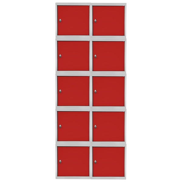 PROREGAL Mega Deal | 10x Schließfachwürfel Blocky mit Drehriegelschloss für Vorhängeschloss | HxBxT 40x40x40cm | Lichtgrau/Rot | Tresor, Schließfach