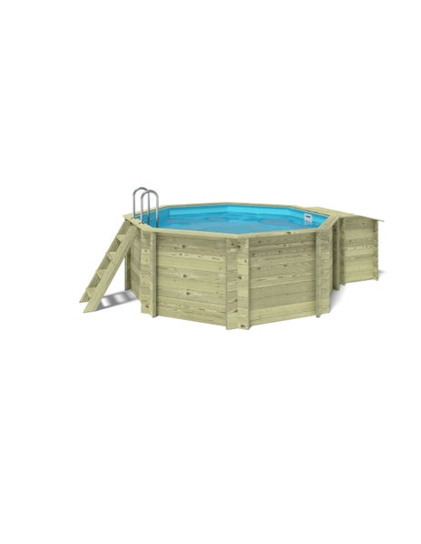 Achteckiger Holzpool mit Leiter und gefülltem Wasser