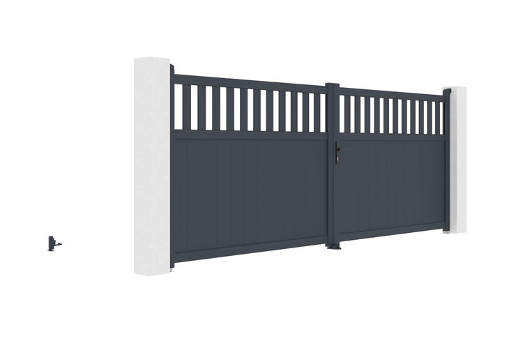 Flügeltor 4m SANTIS H.160cm graues Aluminium + 2 Pfosten 20x20cm H.190cm