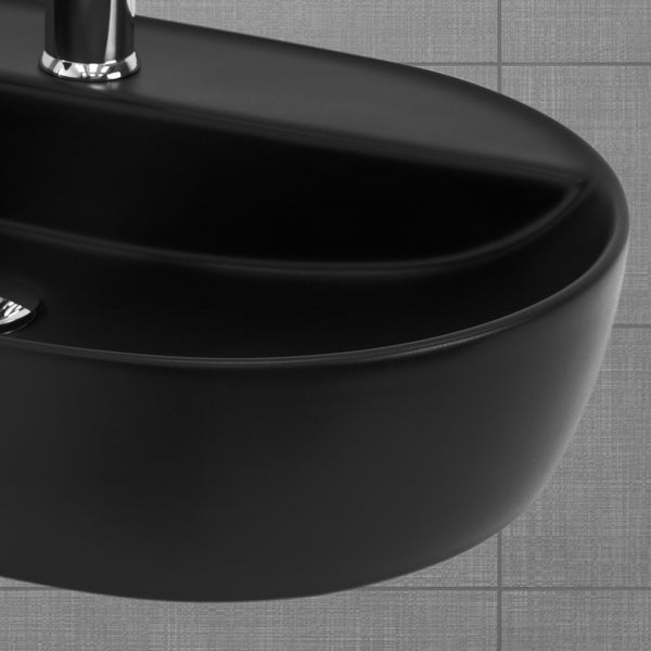 ML-Design Waschbecken aus Keramik in Schwarz matt 60 x 40 x 12 cm, Oval, Moderne Aufsatzwaschbecken, Design Waschtisch Aufsatz-Waschschale Waschplatz Handwaschbecken, für das Badezimmer / Gäste-WC