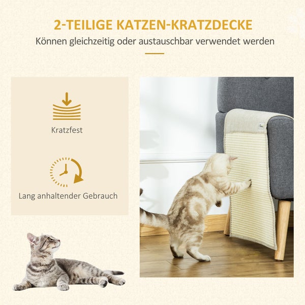 PawHut 2er Kratzmatte, 130 x 45 x 0,3 cm, Sisal, Beige+Grau