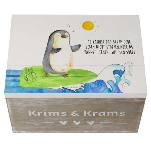 Mr. & Mrs. Panda 25 x 18 cm Holzkiste Pinguin Surfer - Weiß