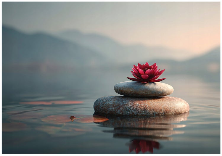 Stapel aus Steinen mit Lotusblume auf dem Wasser