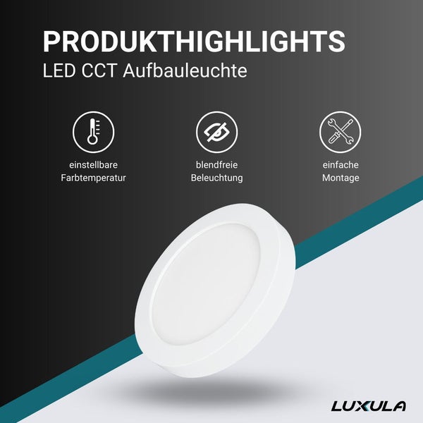 LED CCT Aufbauleuchte Produkt-Highlights: einstellbare Farbtemperatur, blendfreie Beleuchtung, einfache Montage