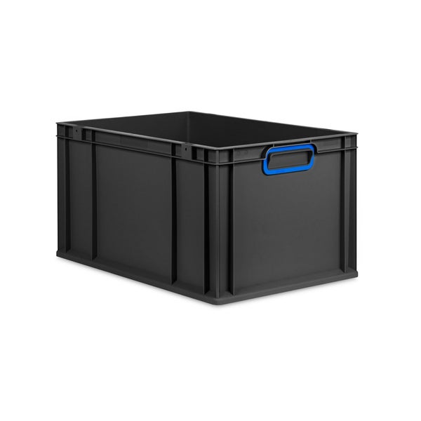 Eurobox NextGen Color, HxBxT 32x40x60cm, 65 Liter, Griffe blau geschlossen, Verstärkter Boden, Schwarz, Eurobehälter, Transportbox, Transportbehälter, Stapelbehälter