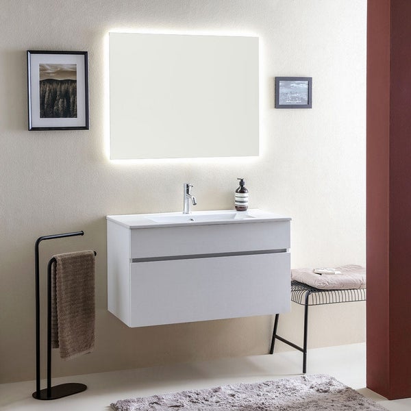 Unterschrank, Waschtisch und LED Lichtspiegel, 90x46cm | Sole