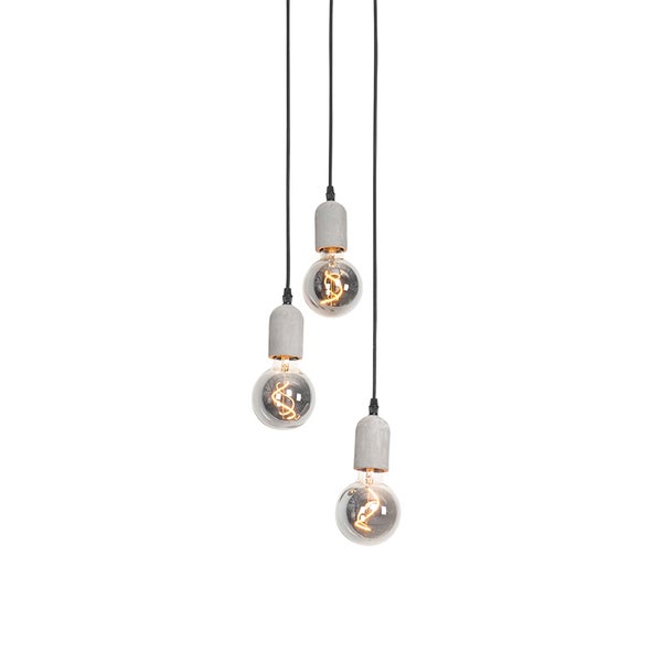 Pendelleuchte mit drei Glühbirnen und Betonsockel